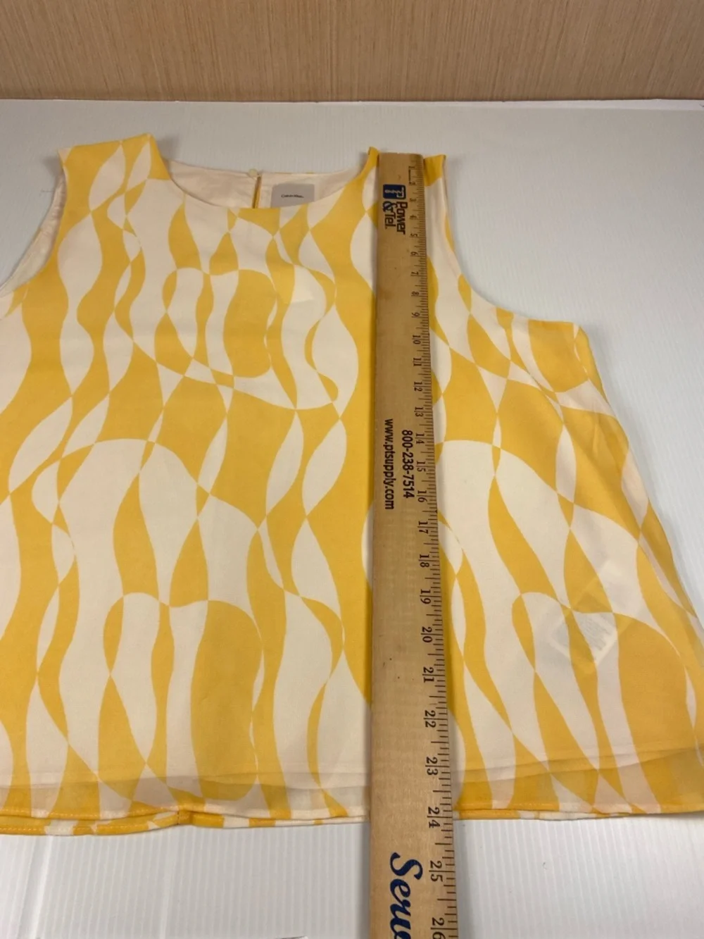 Calvin Klein Yellow Abstract Sleeveless Blouse XL Sheer Lightweight Top
